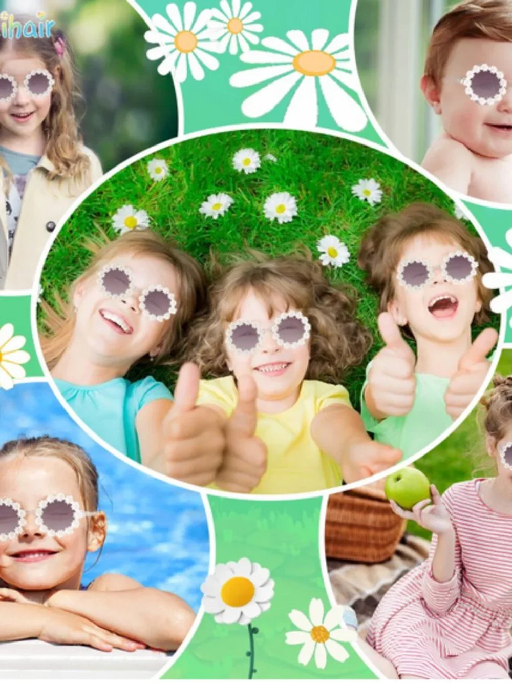 Cute Toddler Girl White Daisy Flower Round Sunglasses UV Protection